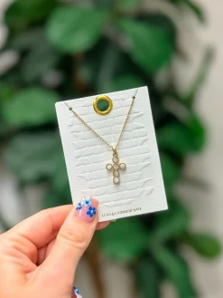Abalone Shell Cross Pendant Necklace
