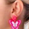 Acrylic Butterfly Dangle Earrings - Pink