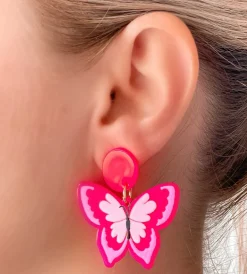 Acrylic Butterfly Dangle Earrings - Pink