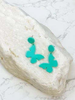 Acrylic Butterfly Dangle Earrings - Mint