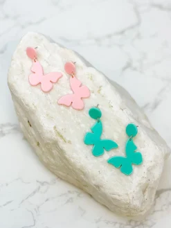 Acrylic Butterfly Dangle Earrings - Mint