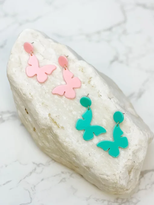 Acrylic Butterfly Dangle Earrings - Mint