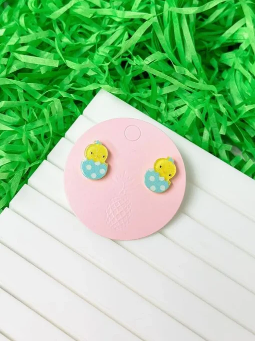 Acrylic Easter Chick Stud Earrings - Blue