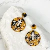 Acrylic Filigree Cross Dangle Earrings - Tortoise