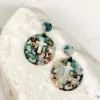 Acrylic Filigree Cross Dangle Earrings - Teal