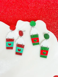 Acrylic Hot Coco Dangle Earrings - Green