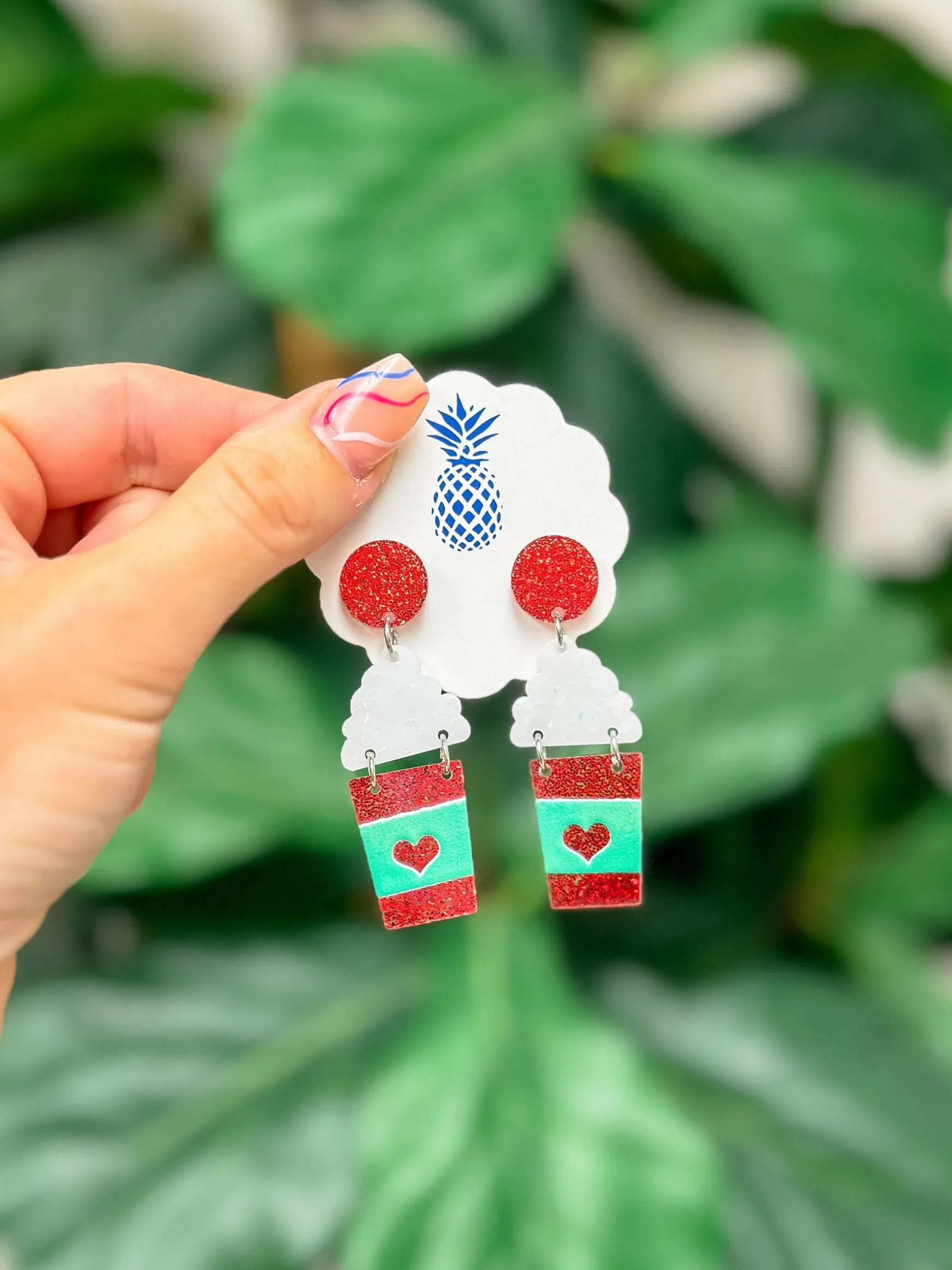 Acrylic Hot Coco Dangle Earrings - Red