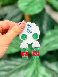 Acrylic Hot Coco Dangle Earrings - Green