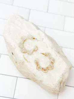 Acrylic Scallop Hoop Earrings - Ivory