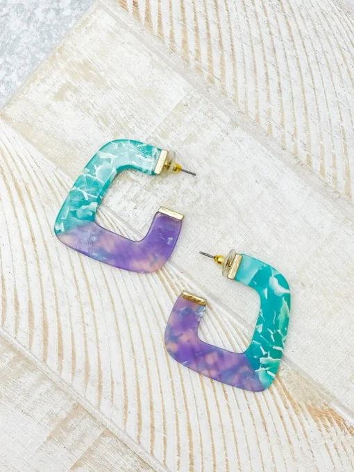 Acrylic Square Hoop Earrings - Purple