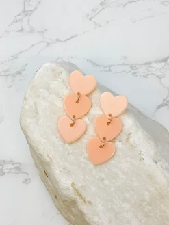 Acrylic Triple Heart Dangle Earrings - Blush