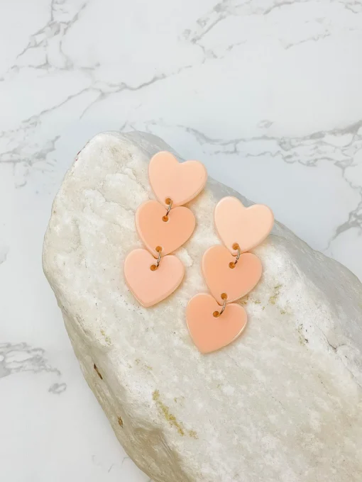 Acrylic Triple Heart Dangle Earrings - Blush