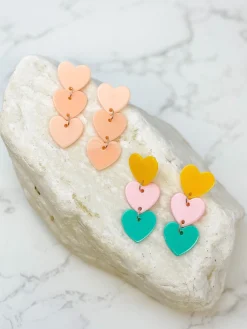 Acrylic Triple Heart Dangle Earrings - Multi
