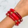 Acrylic Tube Stretch Bracelet Set - Red