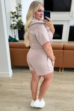 Active Aura Collared Romper in Mocha