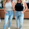 Aiden High Rise Patch Pocket Distressed Boyfriend Jeans by Judy Blue