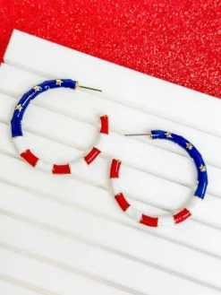 American Flag Enamel Hoop Earrings