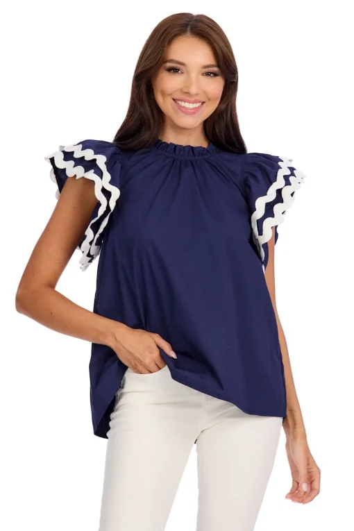 Angie Ric-Rac Top - Navy by Mud Pie