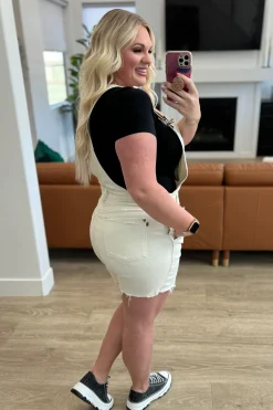 Anna High Rise Garment Dyed Cutoff Shortalls in Ecru by Judy Blue