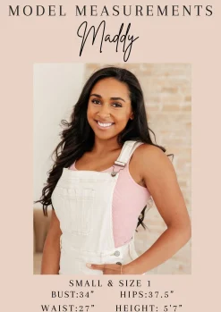 Anna High Rise Garment Dyed Cutoff Shortalls in Ecru by Judy Blue