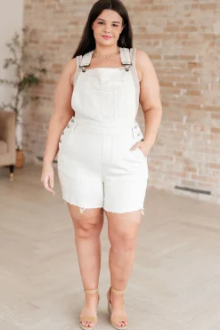 Anna High Rise Garment Dyed Cutoff Shortalls in Ecru by Judy Blue