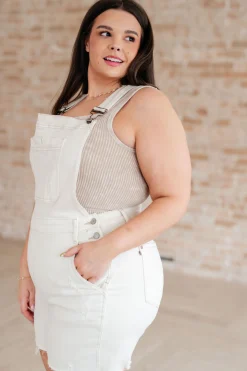 Anna High Rise Garment Dyed Cutoff Shortalls in Ecru by Judy Blue