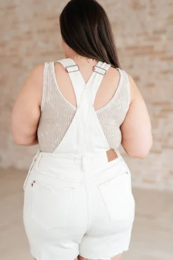 Anna High Rise Garment Dyed Cutoff Shortalls in Ecru by Judy Blue