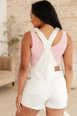 Anna High Rise Garment Dyed Cutoff Shortalls in Ecru by Judy Blue