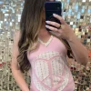 Applique Heart Peace Tank by POL - Strawberry Milk