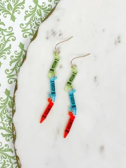 'Art' Acrylic Crayon Dangle Earrings - Blue Multi