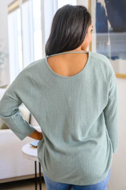 Austin Waffle Knit Basic Top In Sage