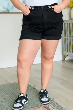Ava High Rise Control Top Cuffed Shorts by Judy Blue - Black