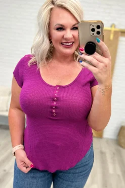 Baby Waffle Cap Sleeve Henley in Light Plum
