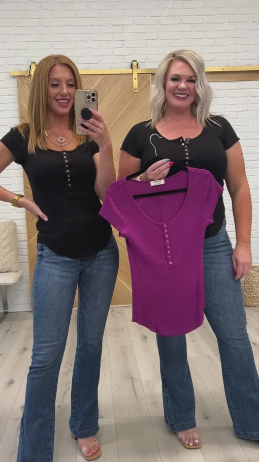 Baby Waffle Cap Sleeve Henley in Light Plum