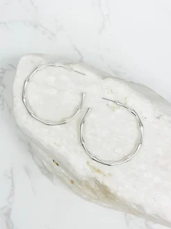 Bamboo Matte Metal Hoop Earrings - Silver