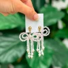Beaded Bow & Pearl Dangle Earrings