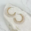 Beaded Cluster Open Hoop Earrings - White