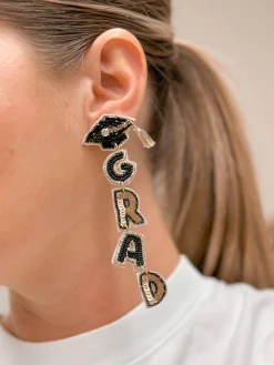 Beaded 'Grad' Dangle Earrings - Gold