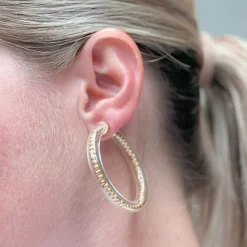 Beaded Jelly Tube Hoop Earrings - Gold