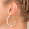 Beaded Mini Flower Lined Hoop Earrings - Ivory