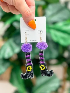 Beaded Witch Shoes Dangle Earrings