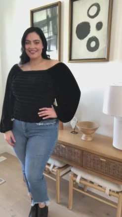 Believe In Miracles Smocked Velvet Top In Black