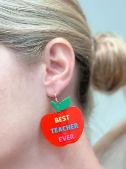 'Best Teacher Ever' Apple Dangle Earrings