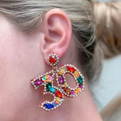 '30' Birthday Celebration Rhinestone Drop Earrings