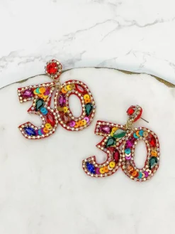 '30' Birthday Celebration Rhinestone Drop Earrings