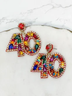 '40' Birthday Celebration Rhinestone Drop Earrings