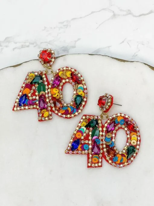 '40' Birthday Celebration Rhinestone Drop Earrings