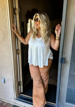 Blakeley Distressed Jeans In Olive and Camel