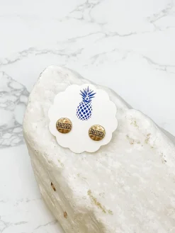 'Blessed' Sentiment Stud Earrings - Gold