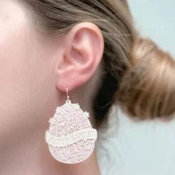 Blooming Floral 'Happy Easter' Egg Dangle Earrings - Gold